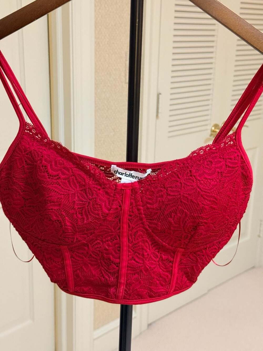 Charlotte Russe Red Lace Corset Crop Top Bustier Size L